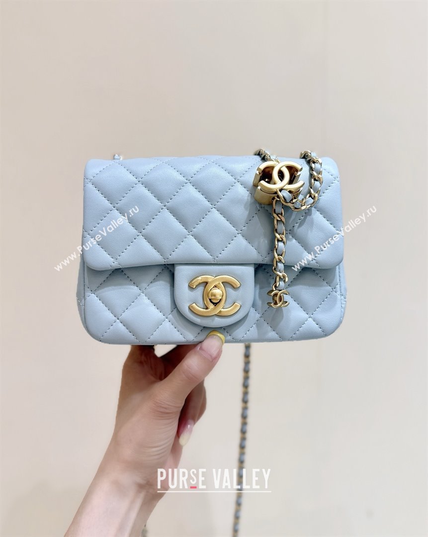 Chanel Shiny Lambskin Mini Square Flap Bag with CC Chain Light Blue 2025 AS5758 Top Quality (SHUNY-25092307)