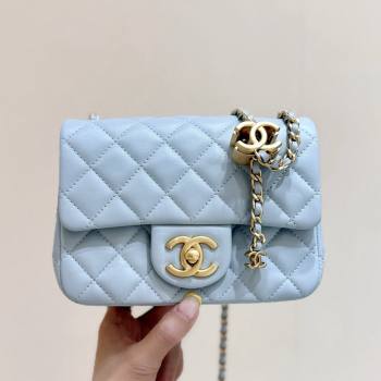 Chanel Shiny Lambskin Mini Square Flap Bag with CC Chain Light Blue 2025 AS5758 Top Quality (SHUNY-25092307)