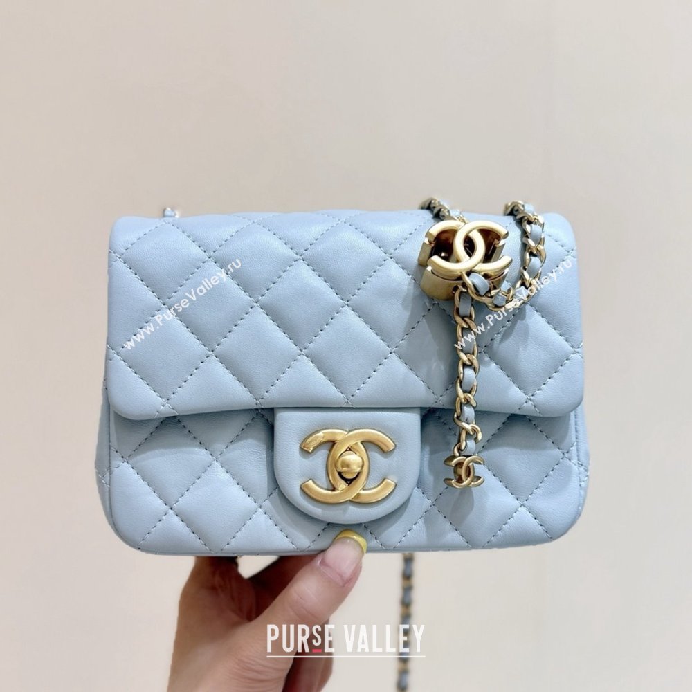 Chanel Shiny Lambskin Mini Square Flap Bag with CC Chain Light Blue 2025 AS5758 Top Quality (SHUNY-25092307)