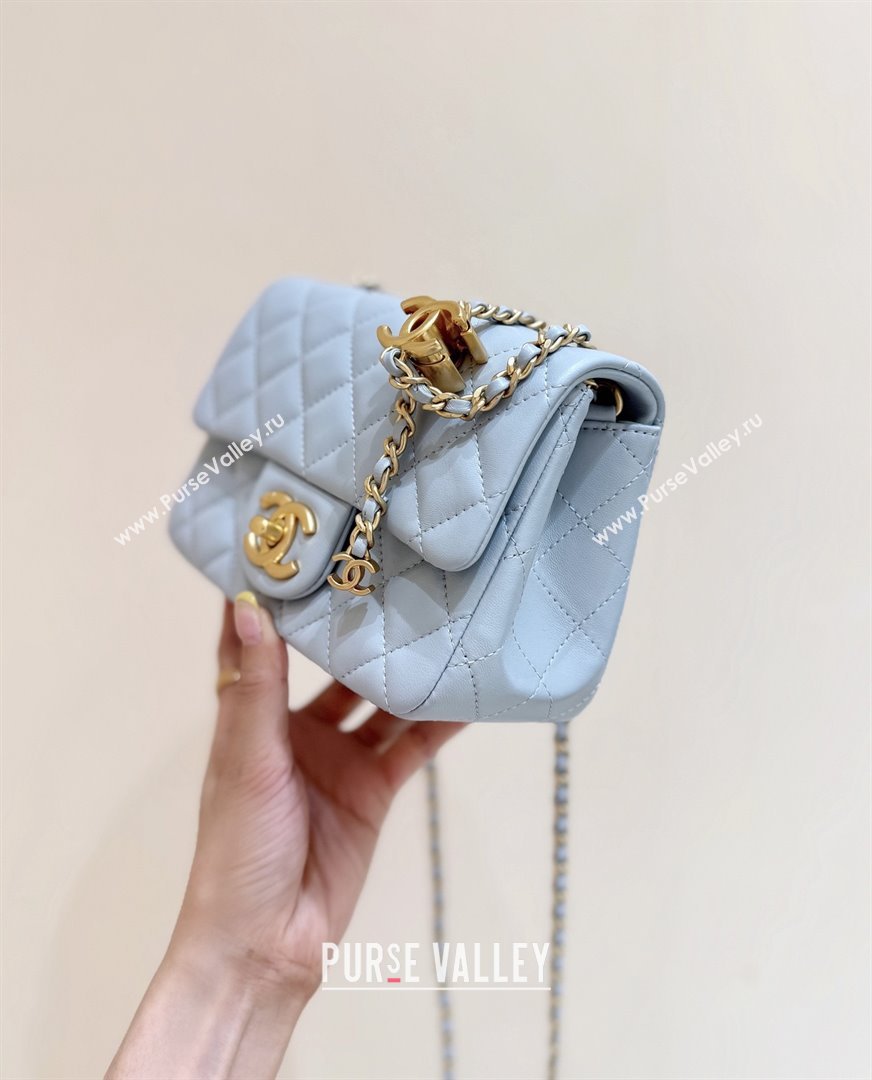 Chanel Shiny Lambskin Mini Square Flap Bag with CC Chain Light Blue 2025 AS5758 Top Quality (SHUNY-25092307)