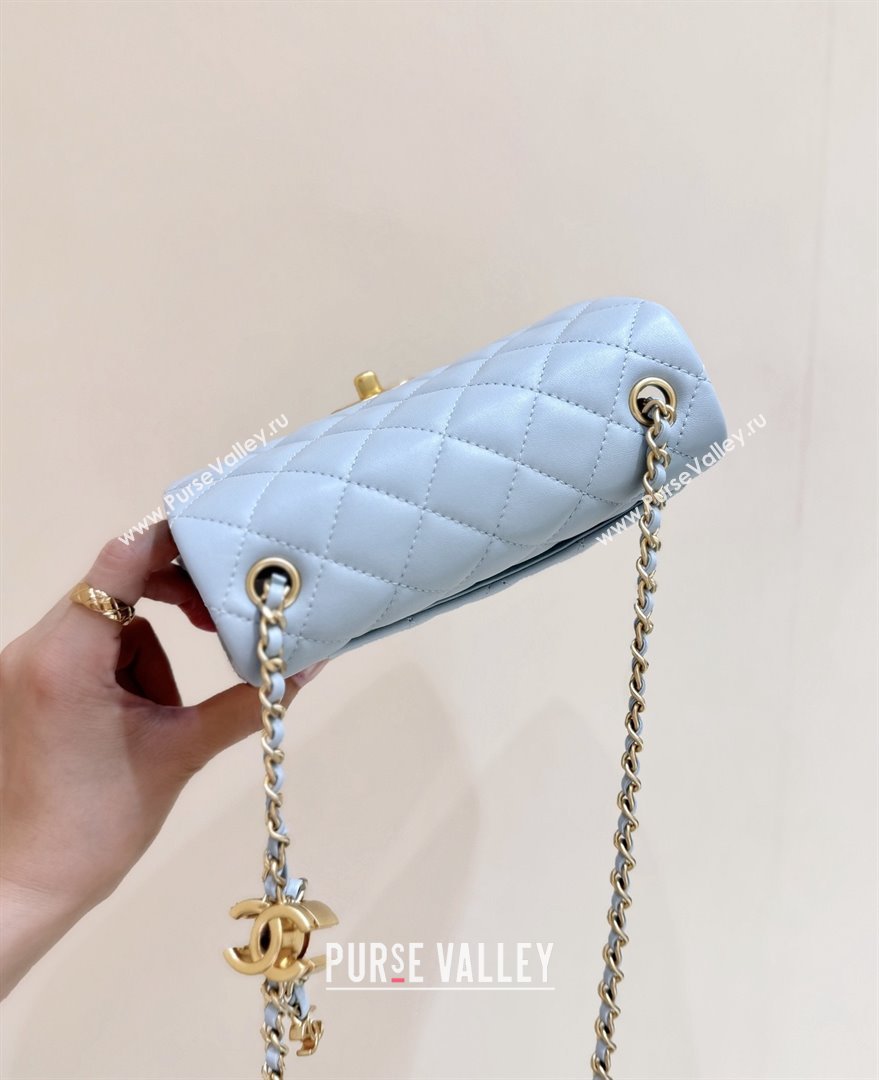 Chanel Shiny Lambskin Mini Square Flap Bag with CC Chain Light Blue 2025 AS5758 Top Quality (SHUNY-25092307)