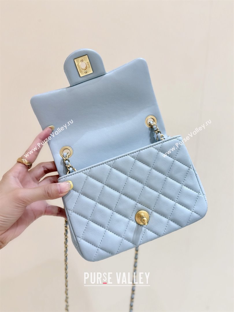 Chanel Shiny Lambskin Mini Square Flap Bag with CC Chain Light Blue 2025 AS5758 Top Quality (SHUNY-25092307)