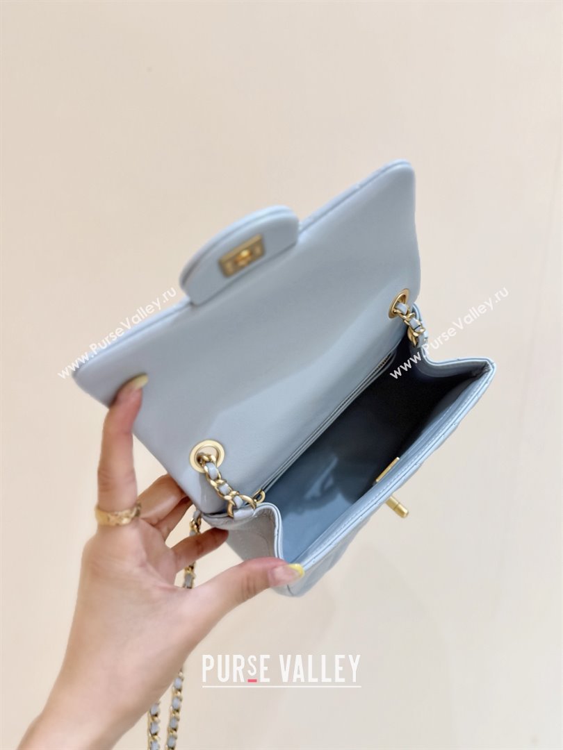 Chanel Shiny Lambskin Mini Square Flap Bag with CC Chain Light Blue 2025 AS5758 Top Quality (SHUNY-25092307)