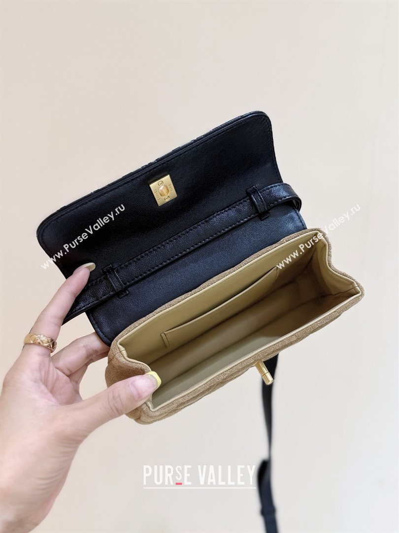 Chanel Suede Lambskin Phone Holder with Strap AP4677 Beige/Black 2025 Top Quality (SHUNY-25092301)