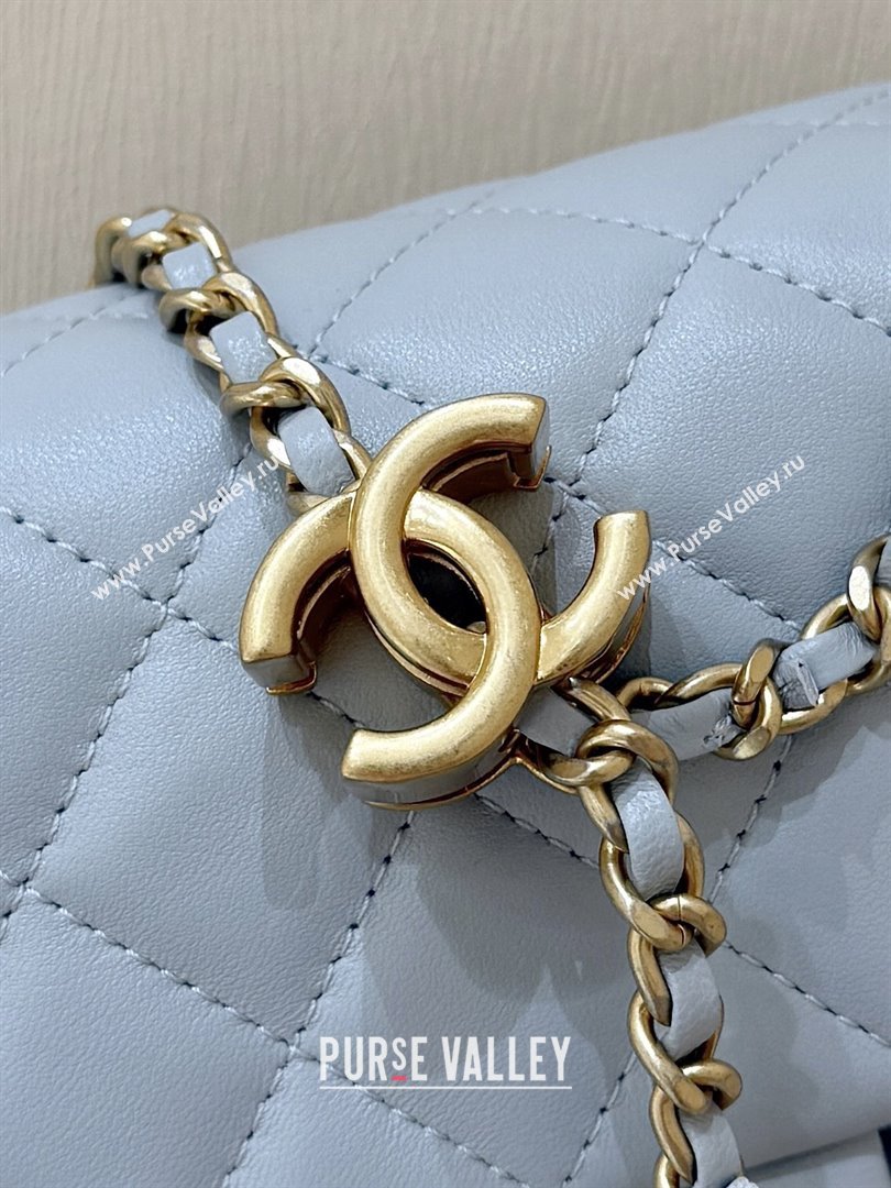 Chanel Shiny Lambskin Mini Square Flap Bag with CC Chain Light Blue 2025 AS5758 Top Quality (SHUNY-25092307)