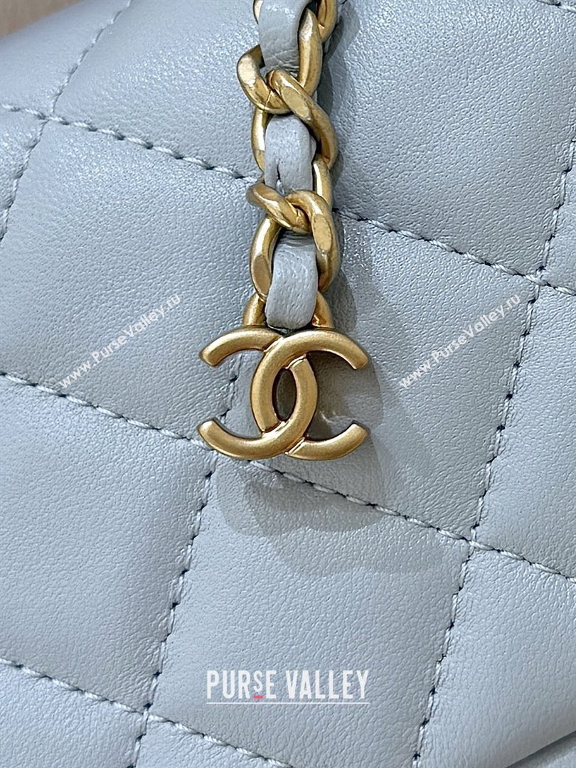 Chanel Shiny Lambskin Mini Square Flap Bag with CC Chain Light Blue 2025 AS5758 Top Quality (SHUNY-25092307)