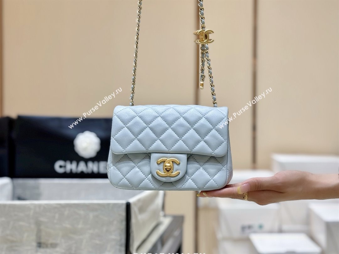 Chanel Shiny Lambskin Mini Square Flap Bag with CC Chain Light Blue 2025 AS5758 Top Quality (SHUNY-25092307)