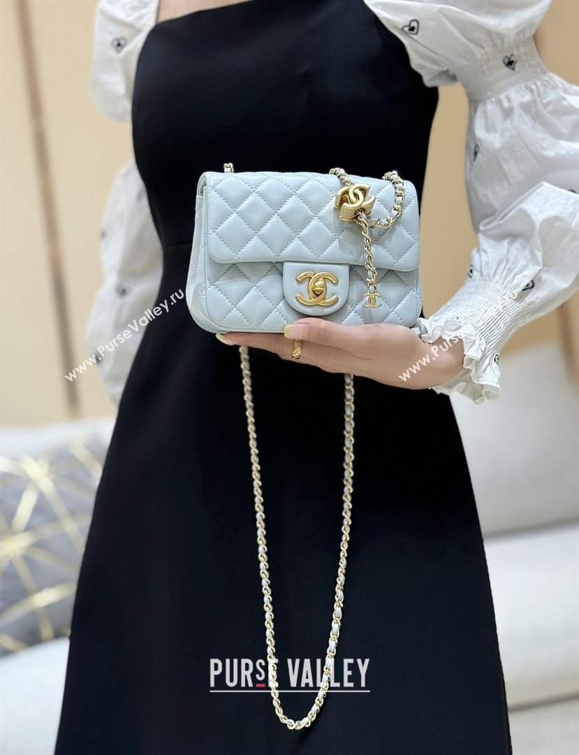 Chanel Shiny Lambskin Mini Square Flap Bag with CC Chain Light Blue 2025 AS5758 Top Quality (SHUNY-25092307)
