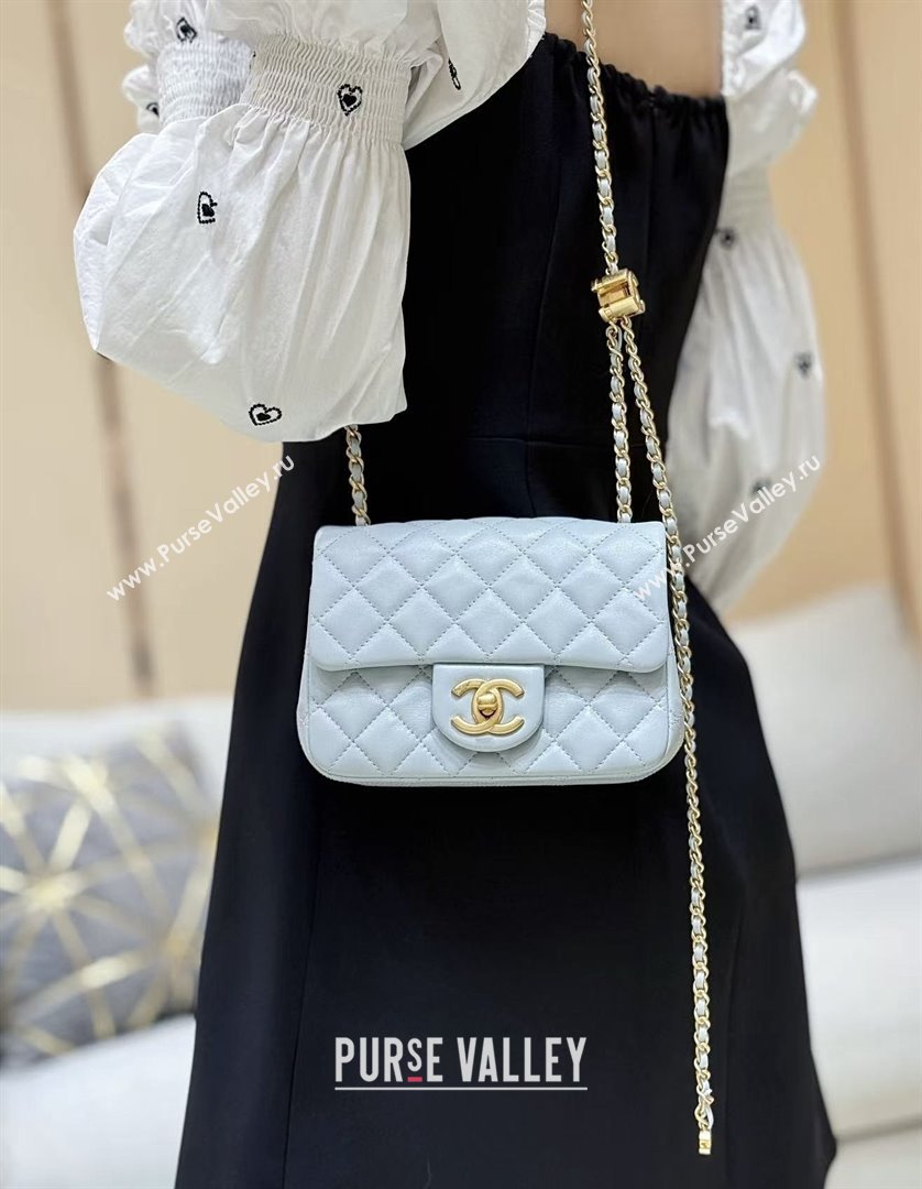 Chanel Shiny Lambskin Mini Square Flap Bag with CC Chain Light Blue 2025 AS5758 Top Quality (SHUNY-25092307)