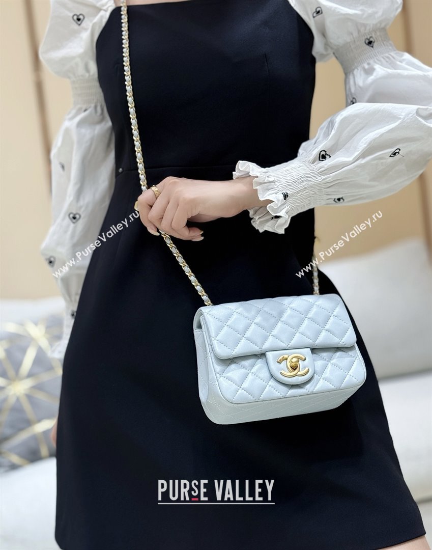 Chanel Shiny Lambskin Mini Square Flap Bag with CC Chain Light Blue 2025 AS5758 Top Quality (SHUNY-25092307)