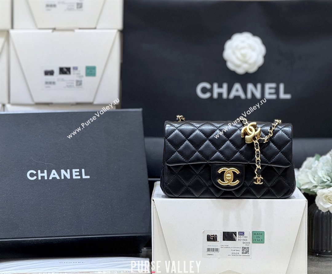 Chanel Shiny Lambskin Mini Flap Bag with CC Chain Black 2025 AS5759 Top Quality (SHUNY-25092310)