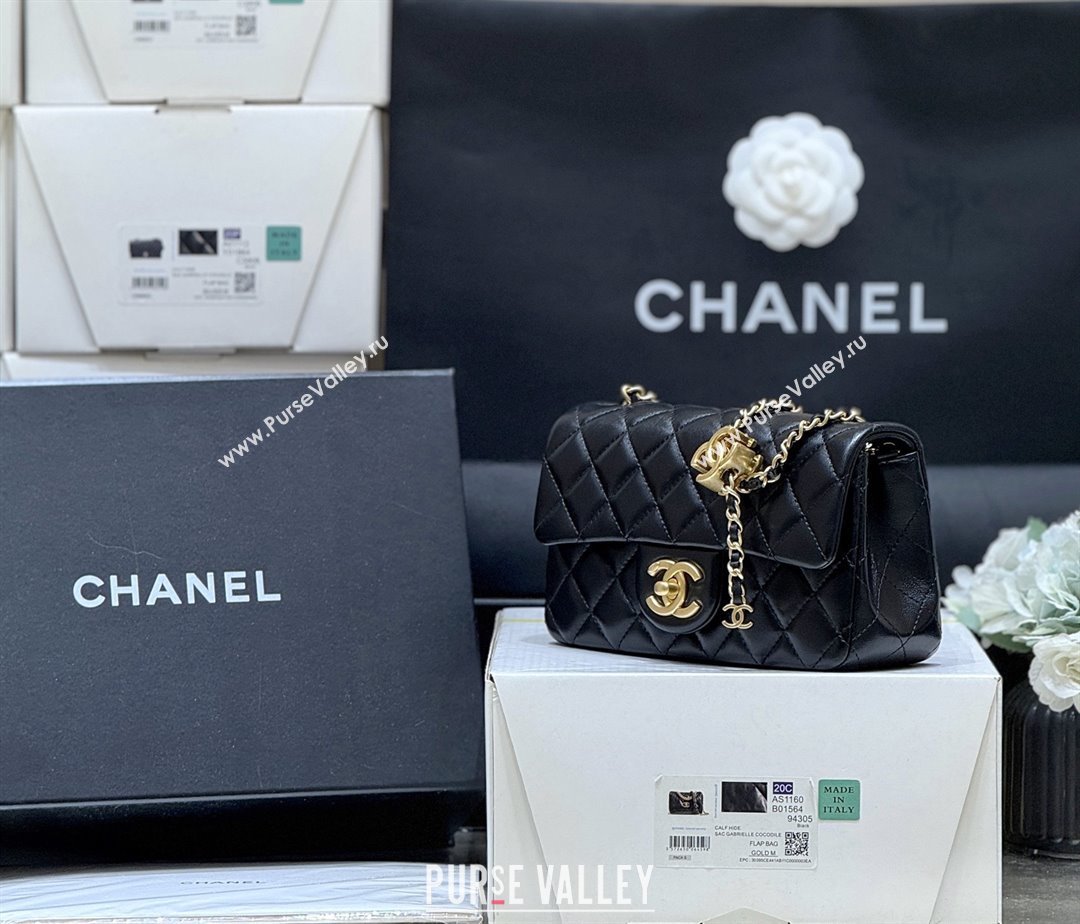 Chanel Shiny Lambskin Mini Flap Bag with CC Chain Black 2025 AS5759 Top Quality (SHUNY-25092310)