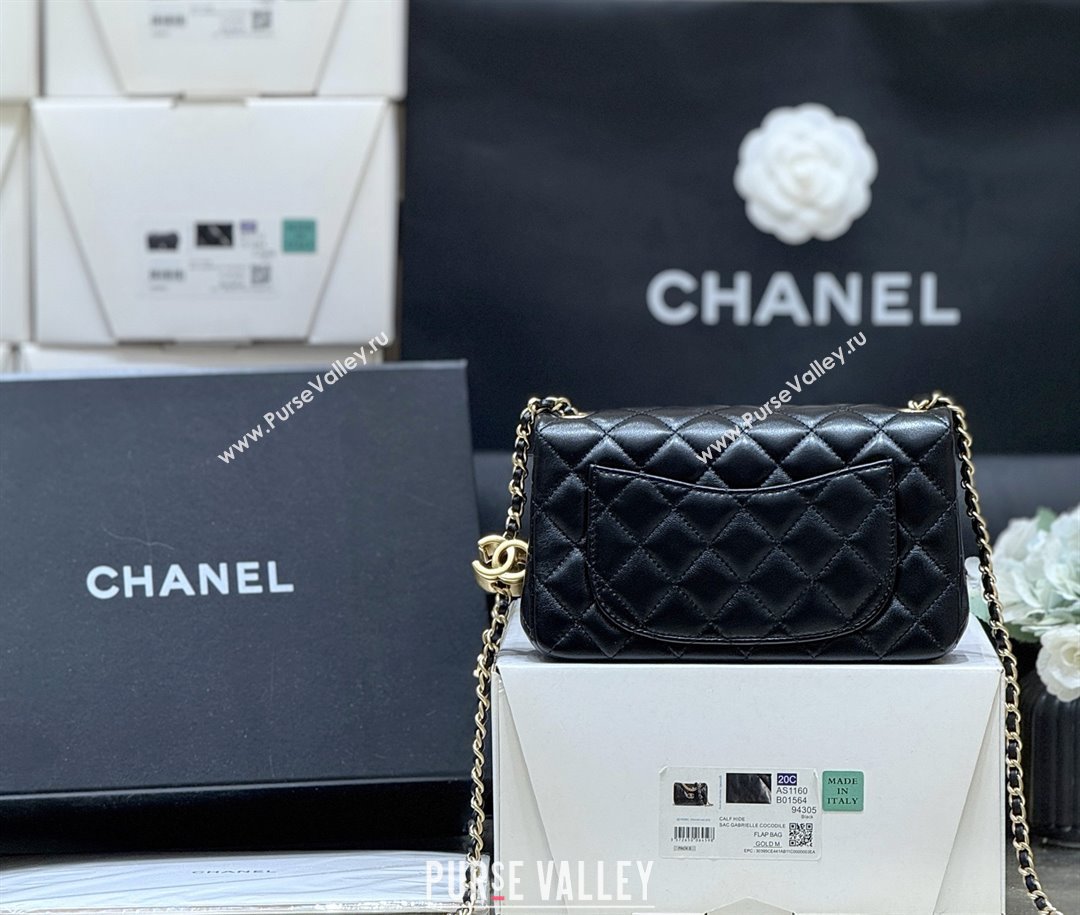 Chanel Shiny Lambskin Mini Flap Bag with CC Chain Black 2025 AS5759 Top Quality (SHUNY-25092310)