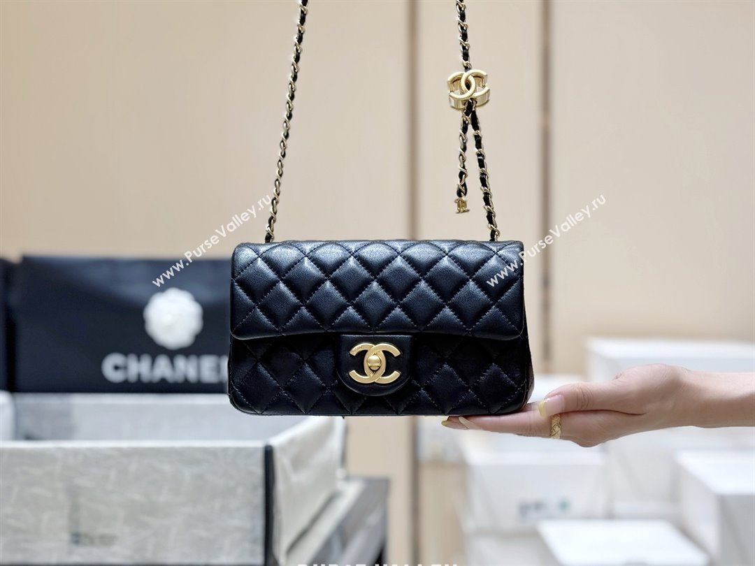 Chanel Shiny Lambskin Mini Flap Bag with CC Chain Black 2025 AS5759 Top Quality (SHUNY-25092310)