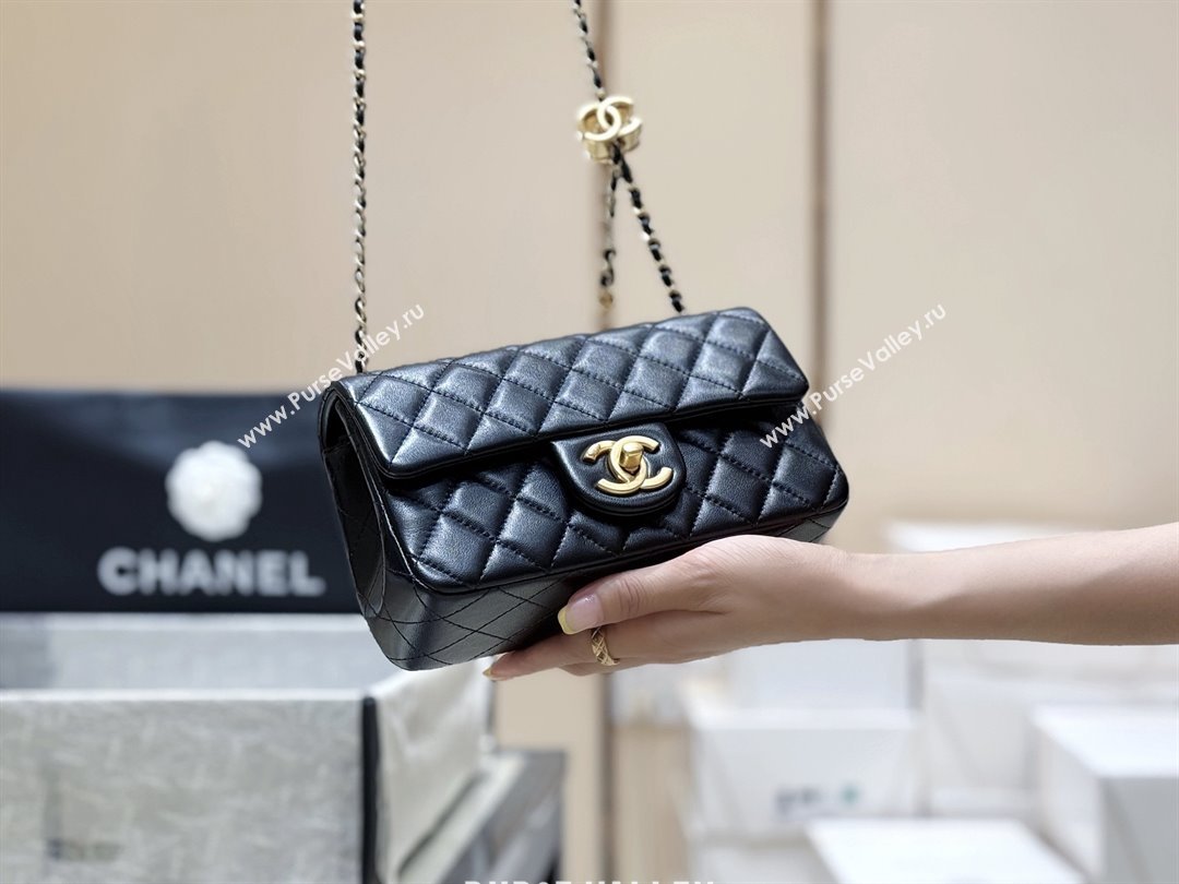 Chanel Shiny Lambskin Mini Flap Bag with CC Chain Black 2025 AS5759 Top Quality (SHUNY-25092310)
