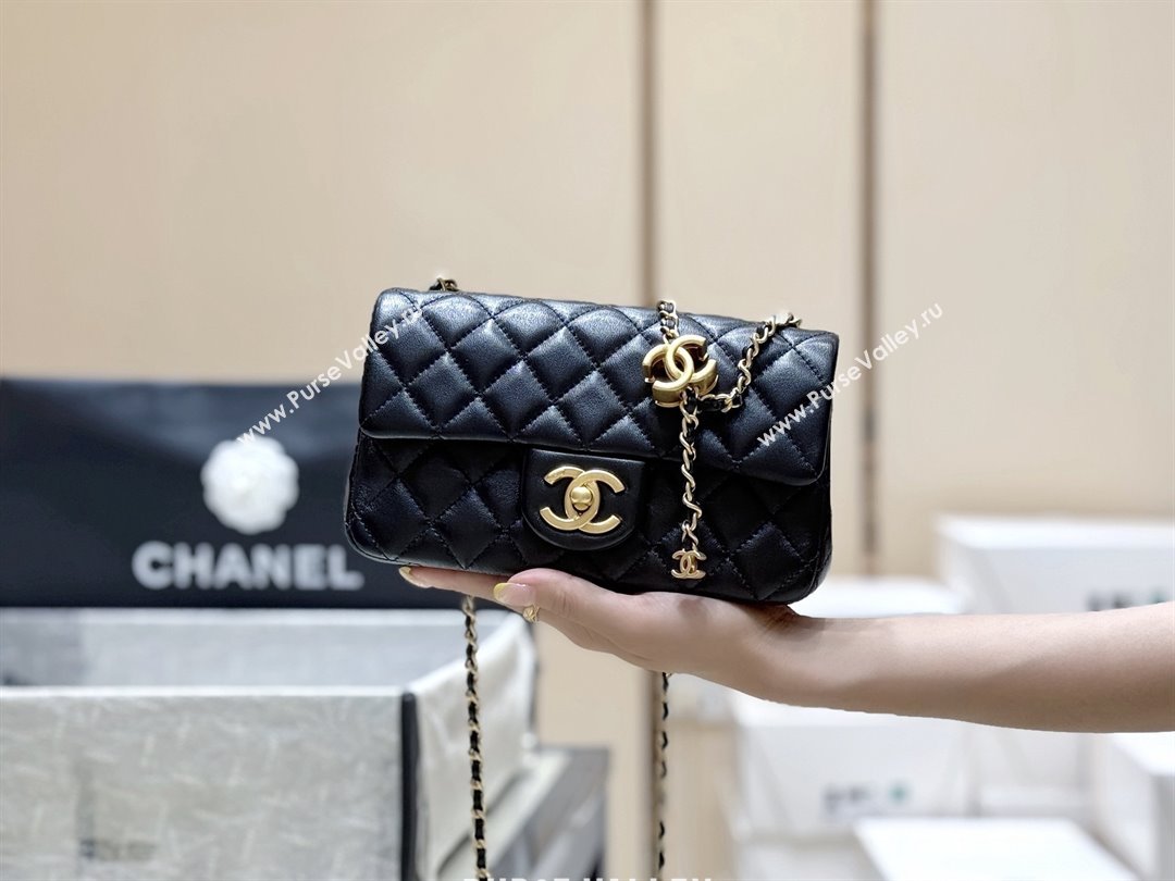 Chanel Shiny Lambskin Mini Flap Bag with CC Chain Black 2025 AS5759 Top Quality (SHUNY-25092310)