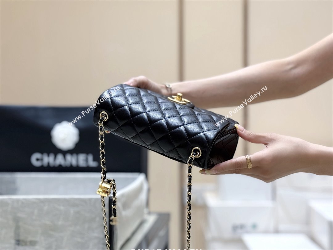 Chanel Shiny Lambskin Mini Flap Bag with CC Chain Black 2025 AS5759 Top Quality (SHUNY-25092310)