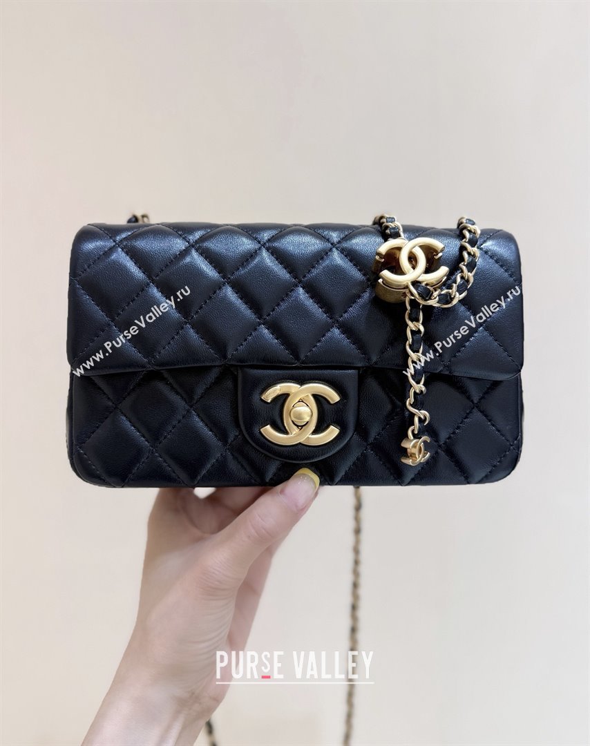 Chanel Shiny Lambskin Mini Flap Bag with CC Chain Black 2025 AS5759 Top Quality (SHUNY-25092310)