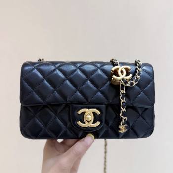 Chanel Shiny Lambskin Mini Flap Bag with CC Chain Black 2025 AS5759 Top Quality (SHUNY-25092310)