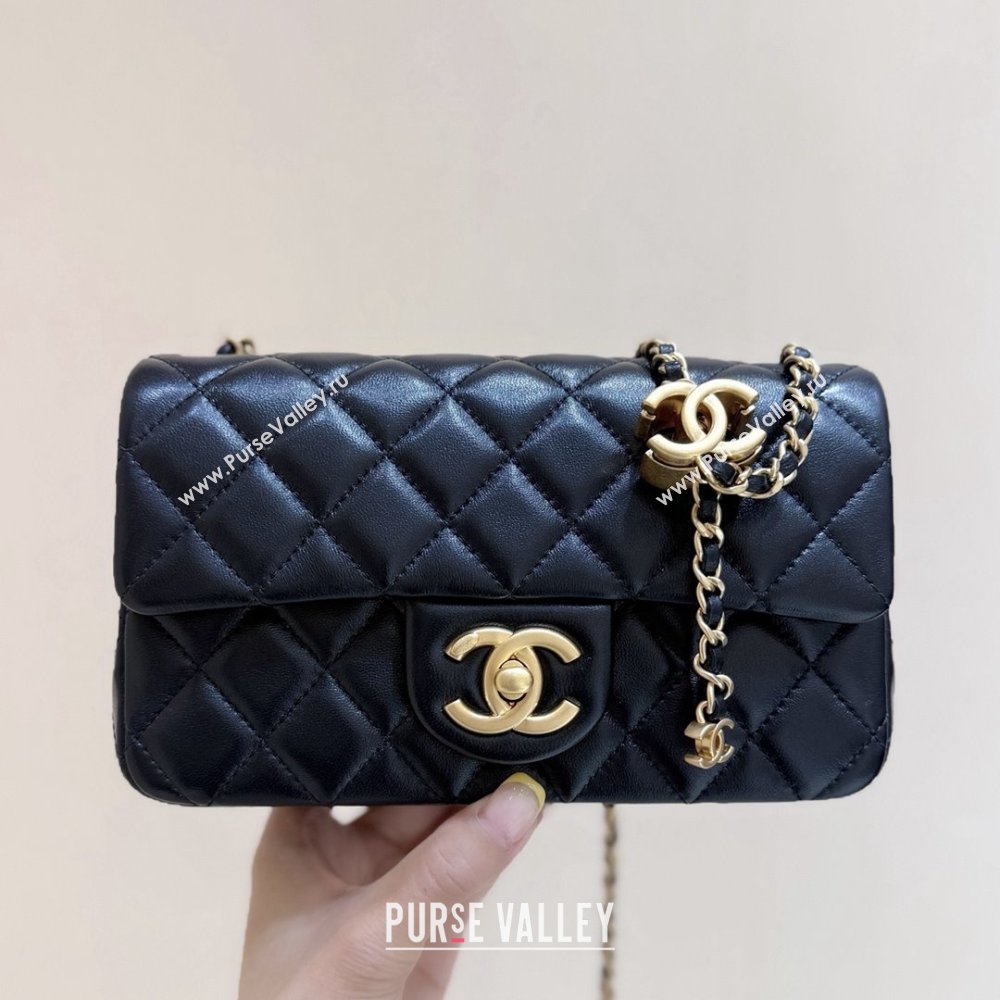 Chanel Shiny Lambskin Mini Flap Bag with CC Chain Black 2025 AS5759 Top Quality (SHUNY-25092310)