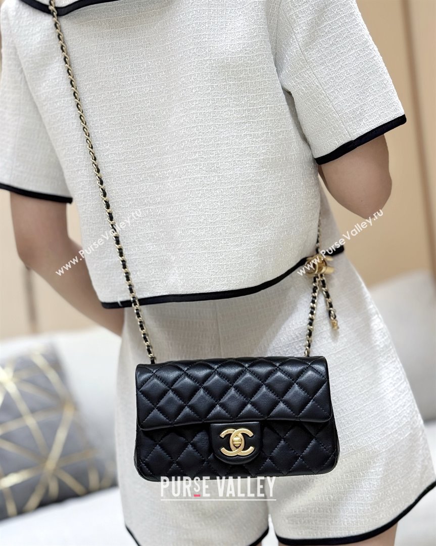 Chanel Shiny Lambskin Mini Flap Bag with CC Chain Black 2025 AS5759 Top Quality (SHUNY-25092310)