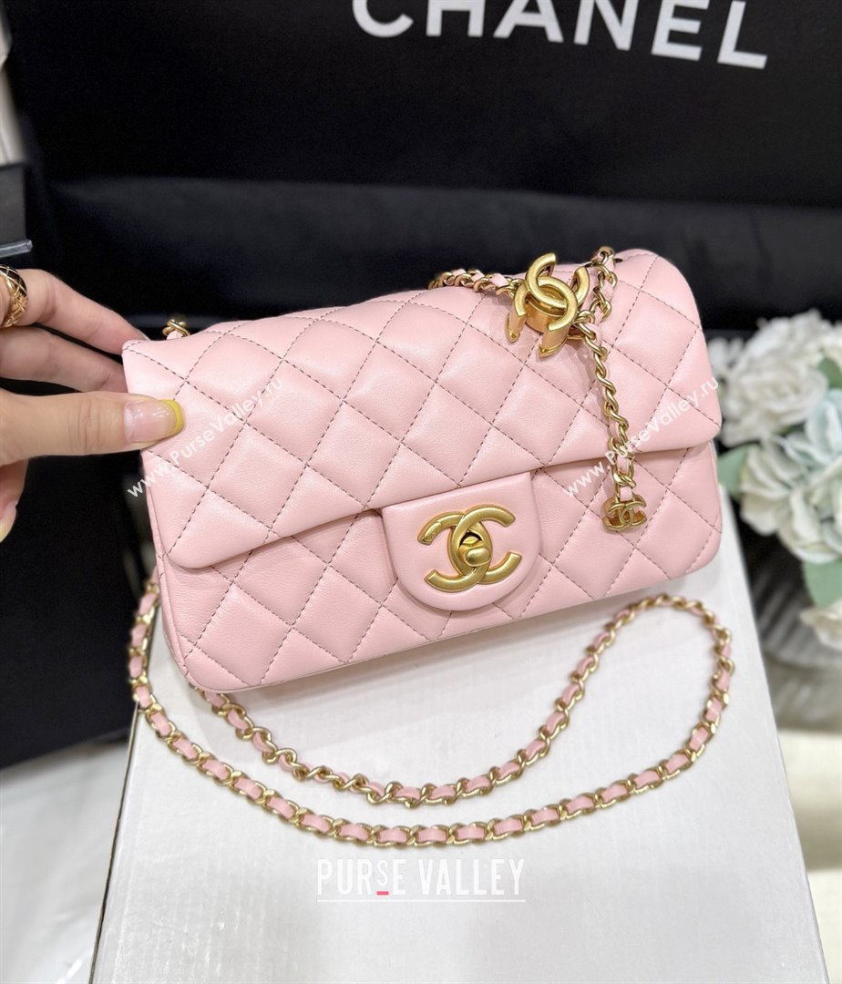 Chanel Shiny Lambskin Mini Flap Bag with CC Chain Pink 2025 AS5759 Top Quality (SHUNY-25092311)