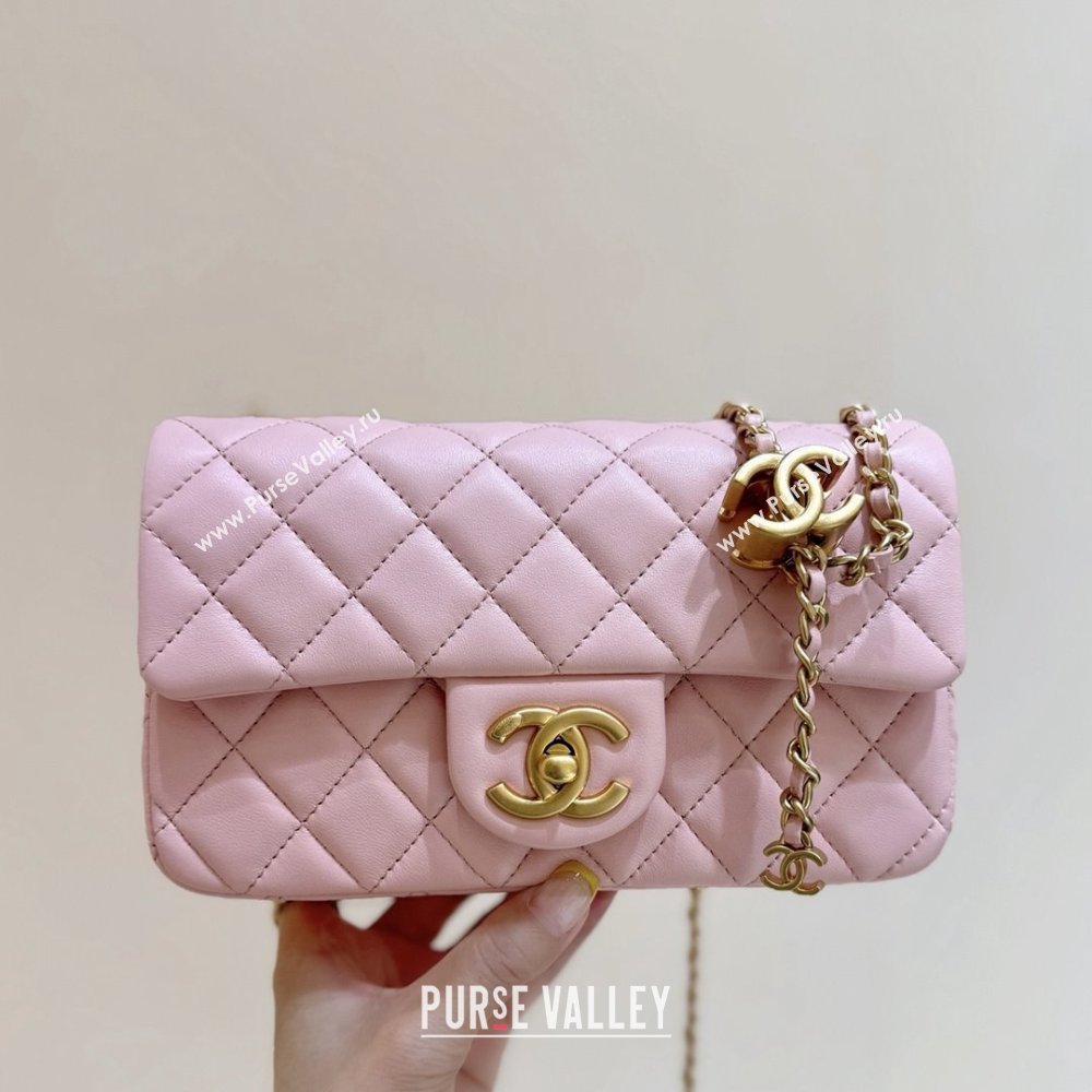 Chanel Shiny Lambskin Mini Flap Bag with CC Chain Pink 2025 AS5759 Top Quality (SHUNY-25092311)