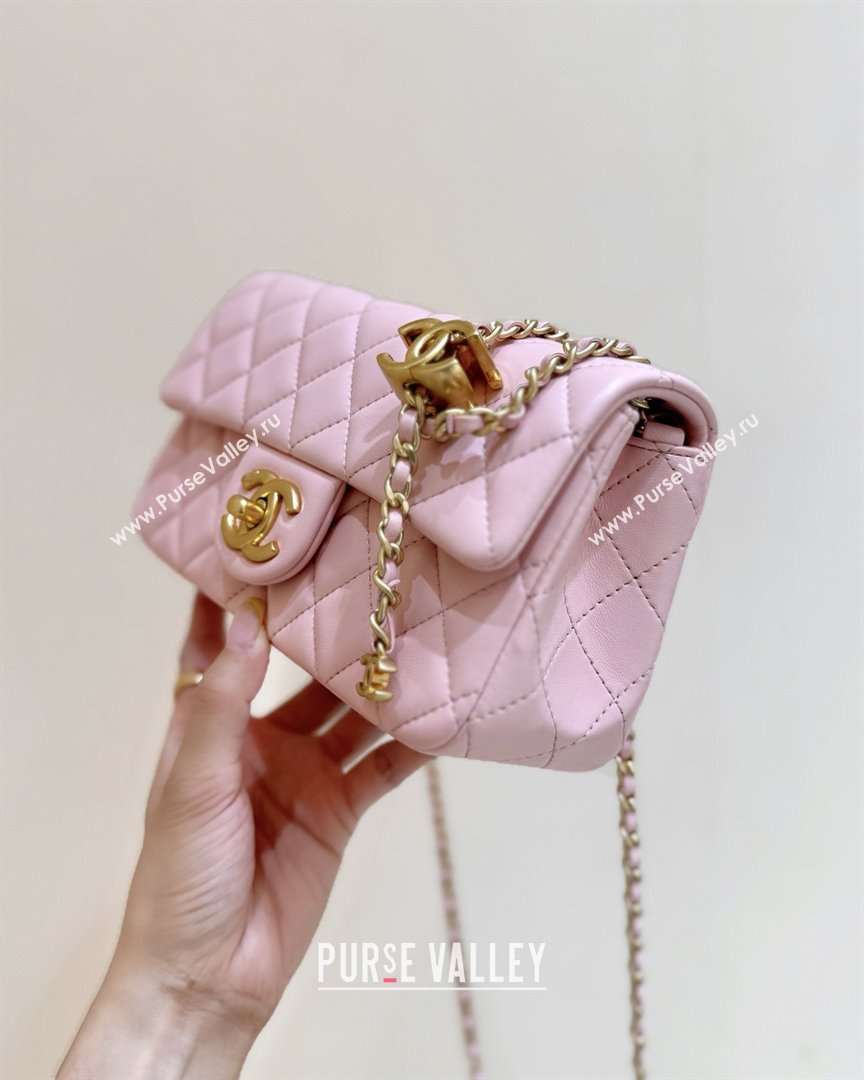 Chanel Shiny Lambskin Mini Flap Bag with CC Chain Pink 2025 AS5759 Top Quality (SHUNY-25092311)