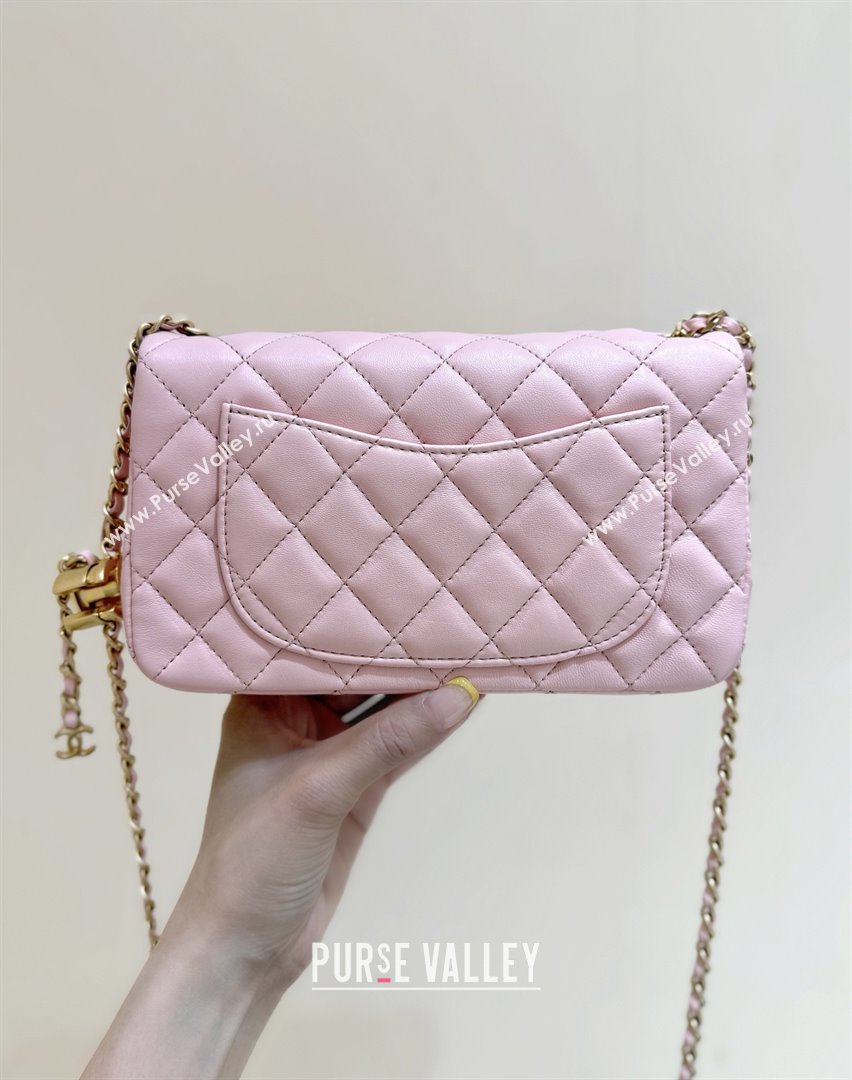 Chanel Shiny Lambskin Mini Flap Bag with CC Chain Pink 2025 AS5759 Top Quality (SHUNY-25092311)
