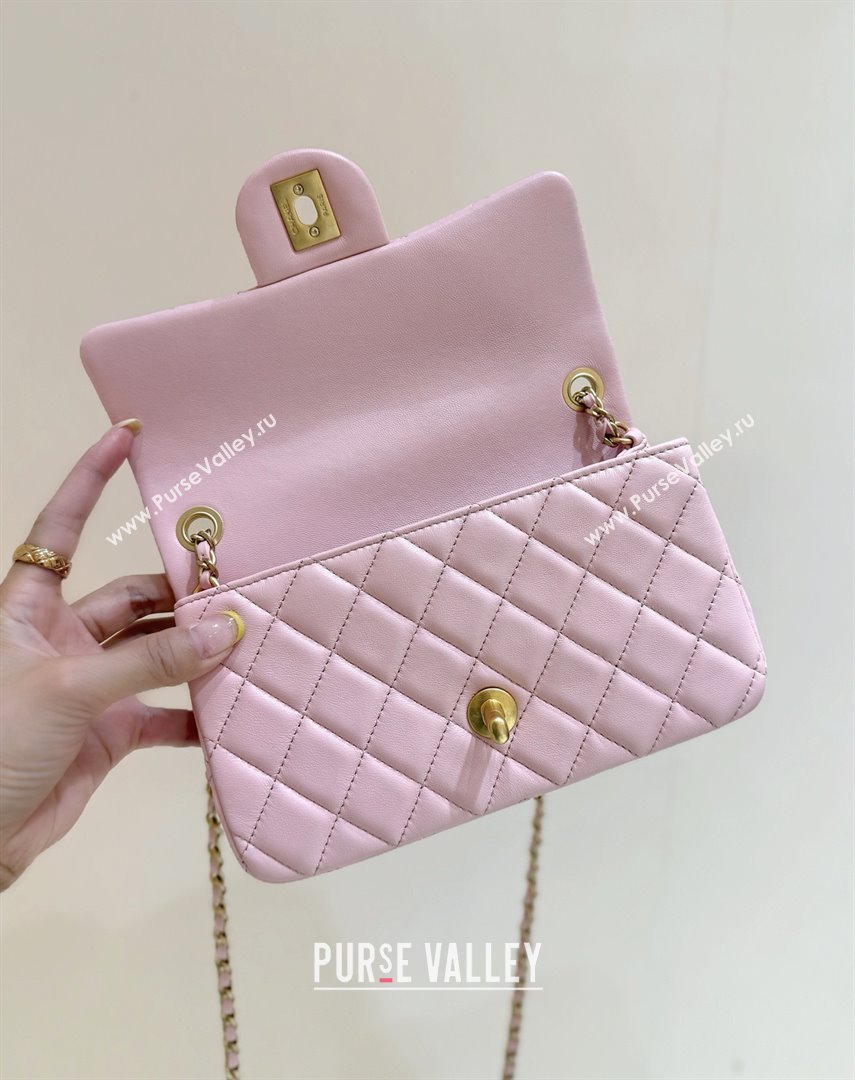Chanel Shiny Lambskin Mini Flap Bag with CC Chain Pink 2025 AS5759 Top Quality (SHUNY-25092311)