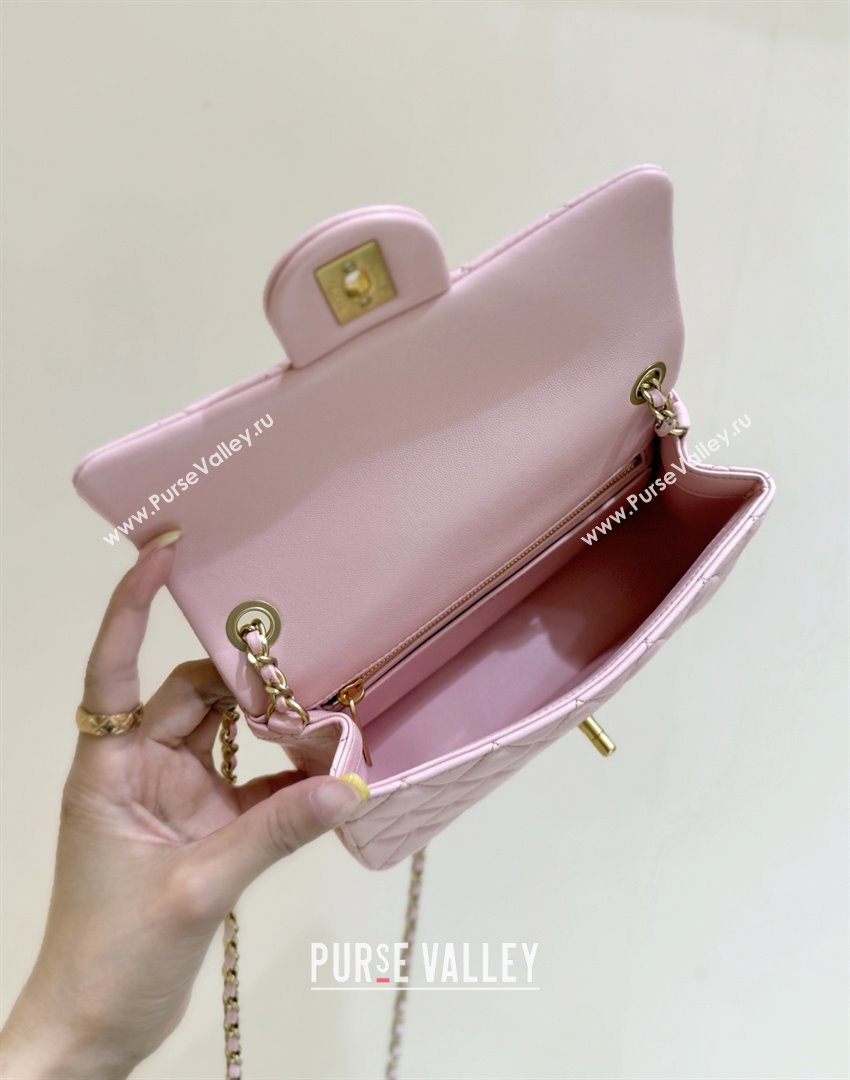 Chanel Shiny Lambskin Mini Flap Bag with CC Chain Pink 2025 AS5759 Top Quality (SHUNY-25092311)
