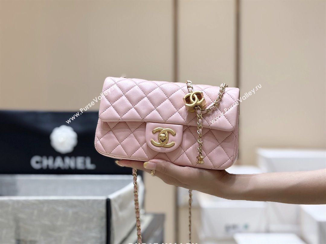 Chanel Shiny Lambskin Mini Flap Bag with CC Chain Pink 2025 AS5759 Top Quality (SHUNY-25092311)