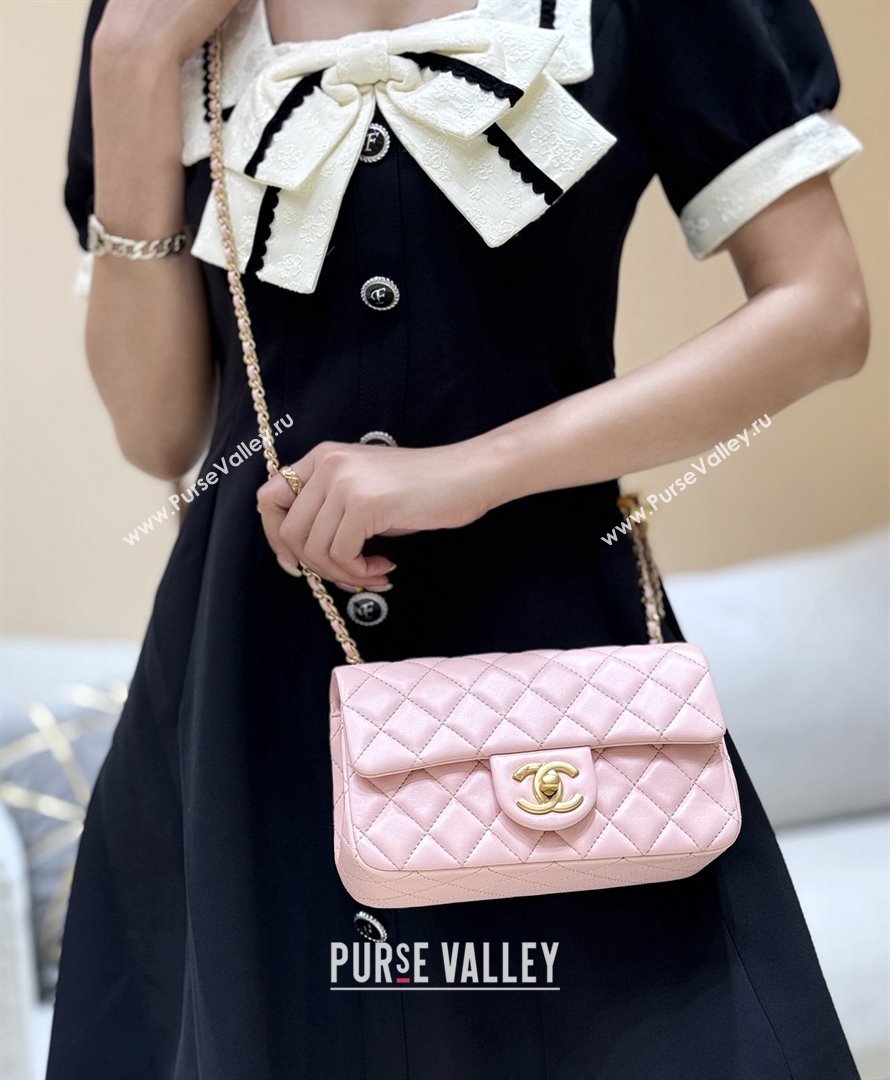 Chanel Shiny Lambskin Mini Flap Bag with CC Chain Pink 2025 AS5759 Top Quality (SHUNY-25092311)