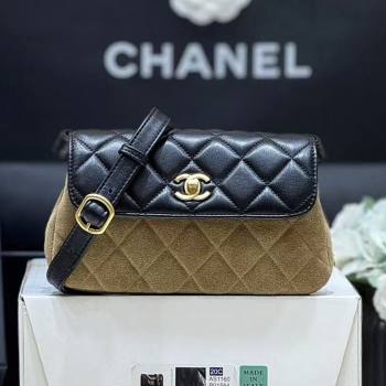 Chanel Suede Lambskin Phone Holder with Strap AP4677 Beige/Black 2025 Top Quality (SHUNY-25092301)