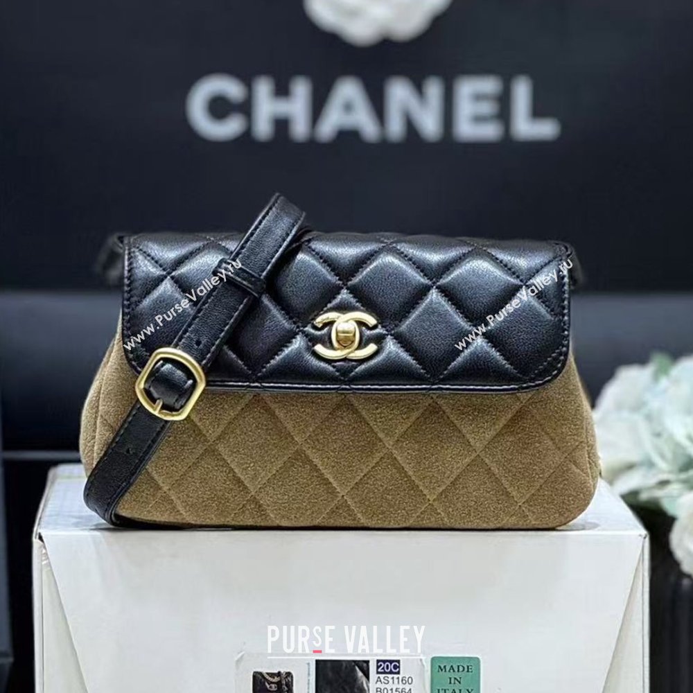 Chanel Suede Lambskin Phone Holder with Strap AP4677 Beige/Black 2025 Top Quality (SHUNY-25092301)