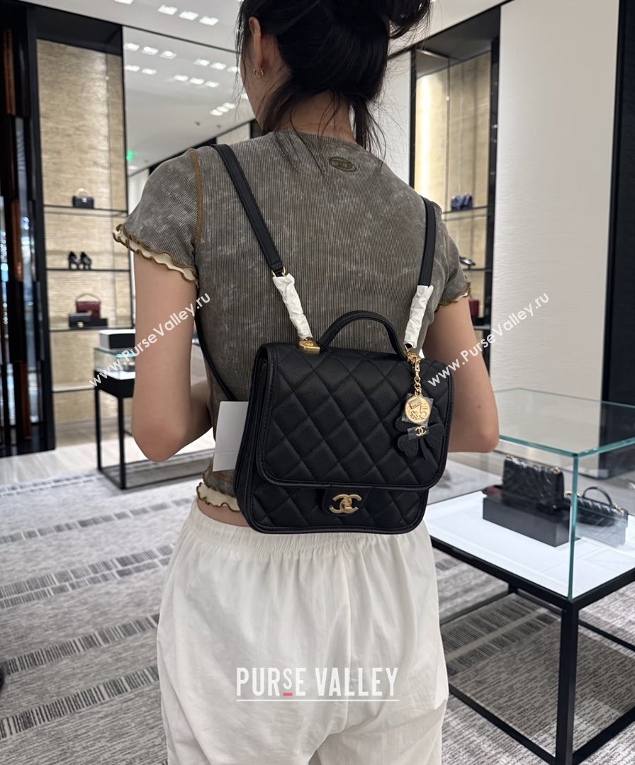 Chanel Grained Shiny Calfskin Backpack Black 2025 AS5715 Top Quality (SHUNY-25092313)