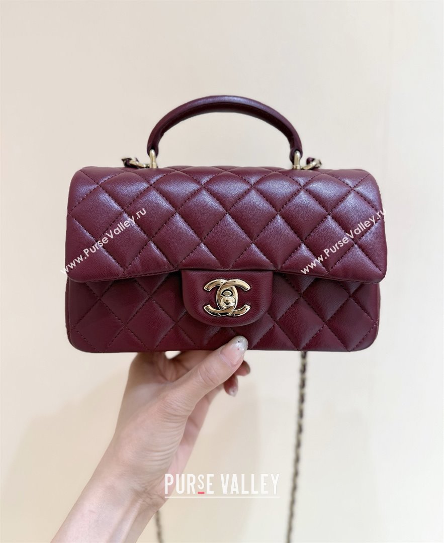 Chanel Coco Lambskin Mini Flap Bag with Top Handle Burgundy 2025 AS2431 Top Quality (SHUNY-25092314)