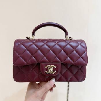 Chanel Coco Lambskin Mini Flap Bag with Top Handle Burgundy 2025 AS2431 Top Quality (SHUNY-25092314)