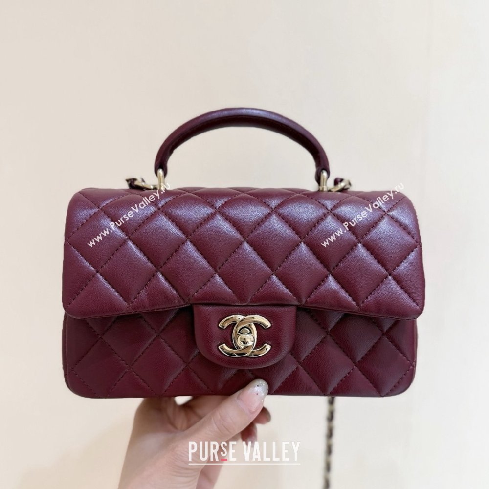Chanel Coco Lambskin Mini Flap Bag with Top Handle Burgundy 2025 AS2431 Top Quality (SHUNY-25092314)
