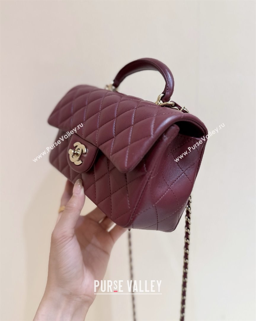 Chanel Coco Lambskin Mini Flap Bag with Top Handle Burgundy 2025 AS2431 Top Quality (SHUNY-25092314)