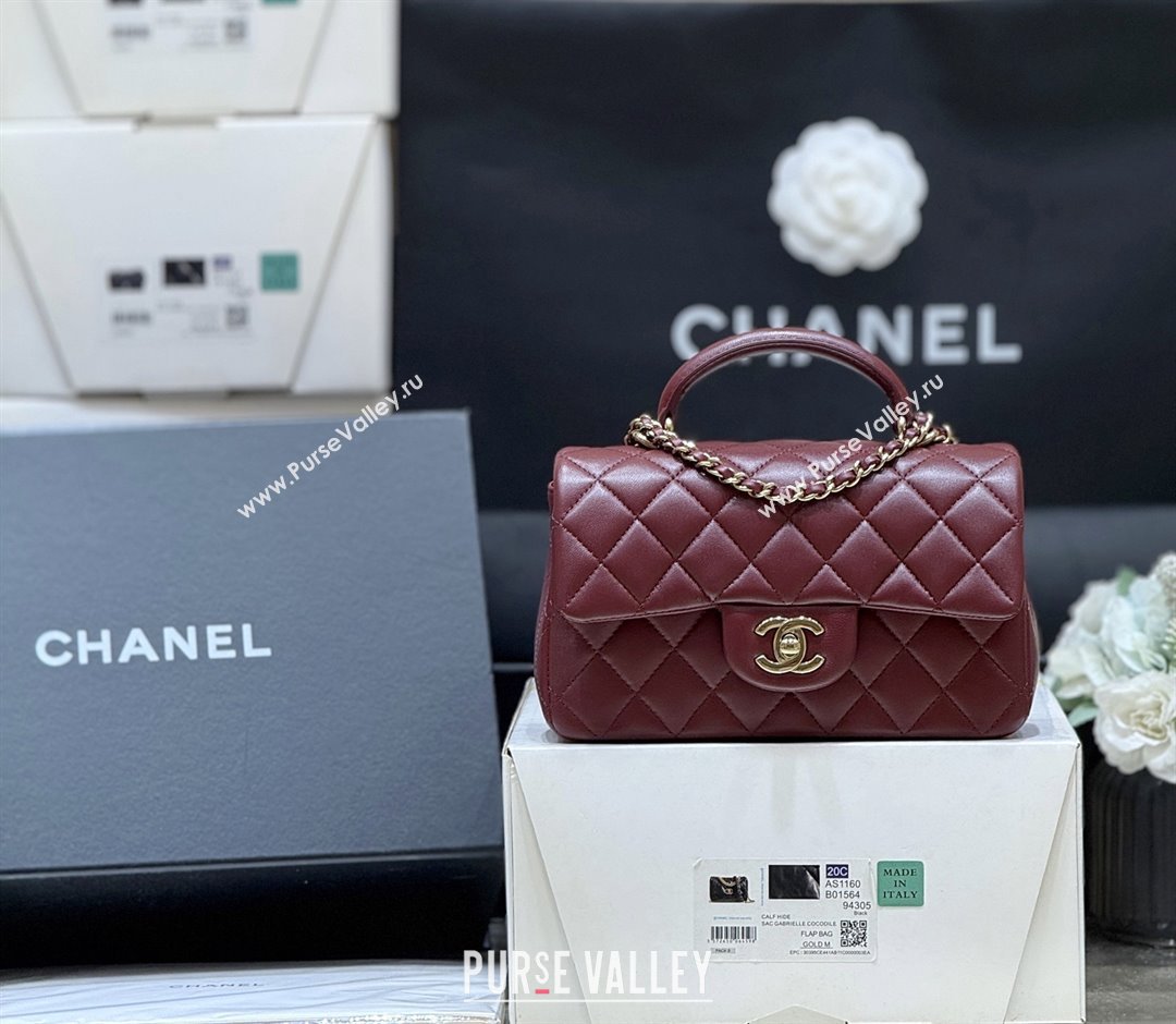 Chanel Coco Lambskin Mini Flap Bag with Top Handle Burgundy 2025 AS2431 Top Quality (SHUNY-25092314)