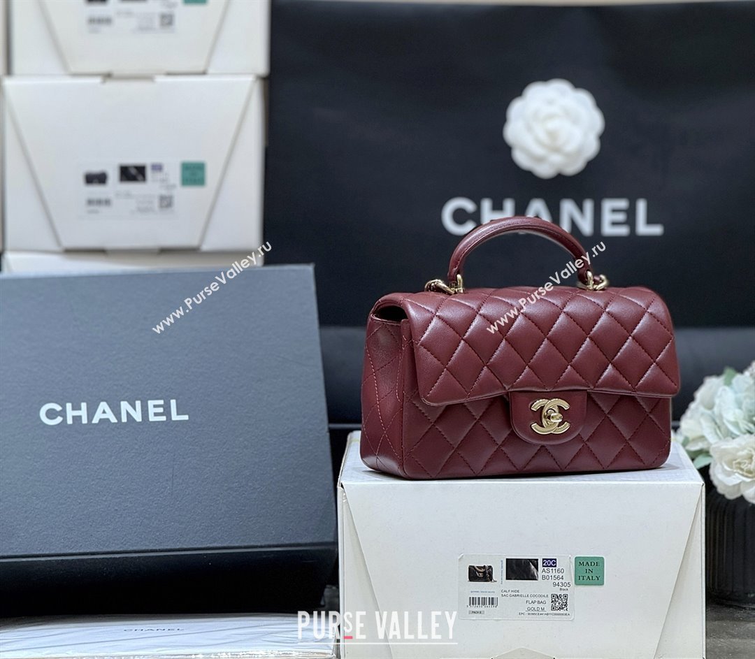 Chanel Coco Lambskin Mini Flap Bag with Top Handle Burgundy 2025 AS2431 Top Quality (SHUNY-25092314)