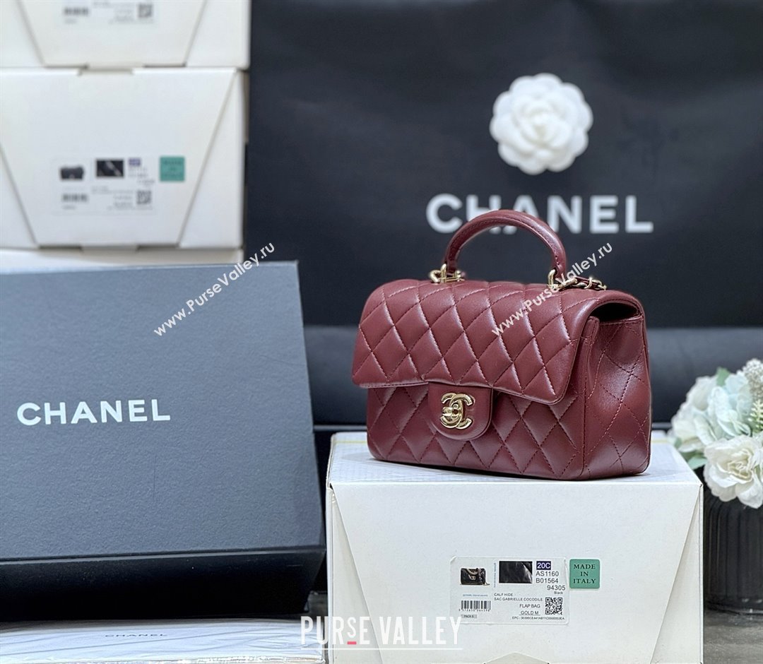 Chanel Coco Lambskin Mini Flap Bag with Top Handle Burgundy 2025 AS2431 Top Quality (SHUNY-25092314)