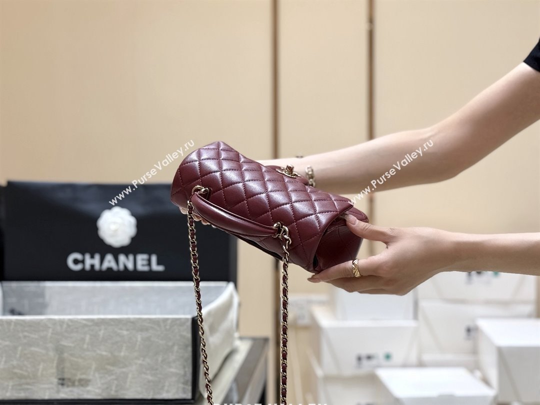 Chanel Coco Lambskin Mini Flap Bag with Top Handle Burgundy 2025 AS2431 Top Quality (SHUNY-25092314)
