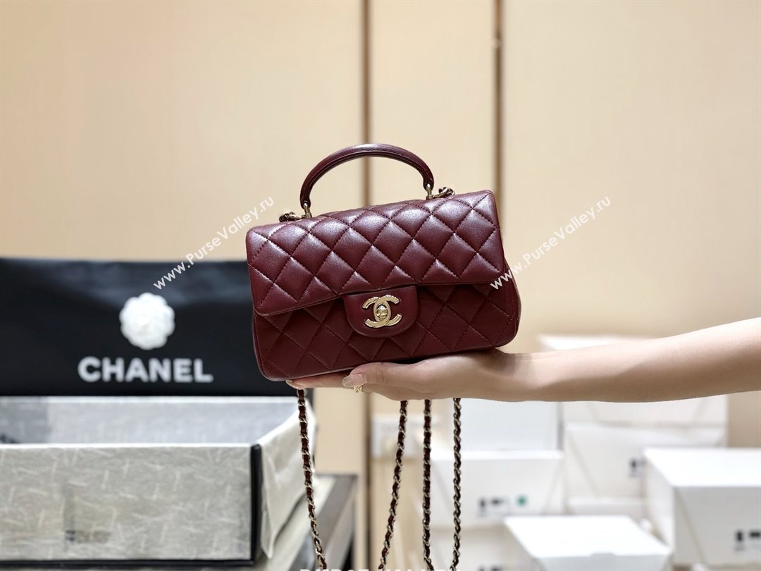 Chanel Coco Lambskin Mini Flap Bag with Top Handle Burgundy 2025 AS2431 Top Quality (SHUNY-25092314)