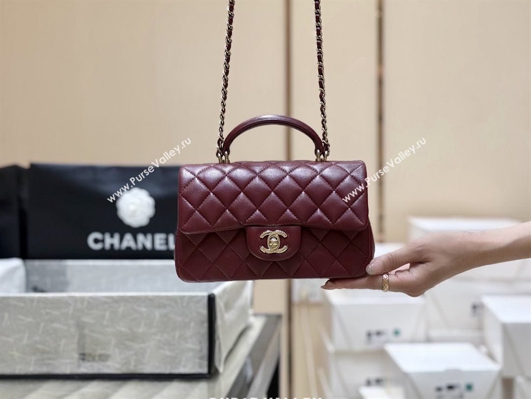 Chanel Coco Lambskin Mini Flap Bag with Top Handle Burgundy 2025 AS2431 Top Quality (SHUNY-25092314)