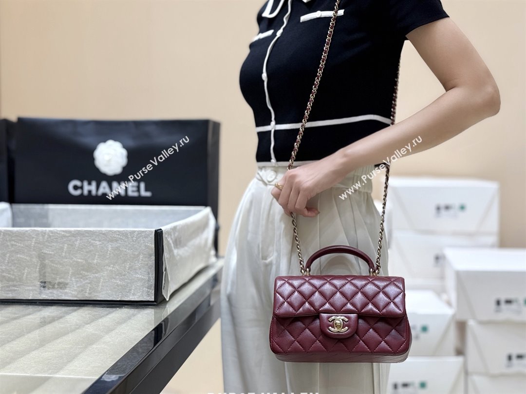 Chanel Coco Lambskin Mini Flap Bag with Top Handle Burgundy 2025 AS2431 Top Quality (SHUNY-25092314)