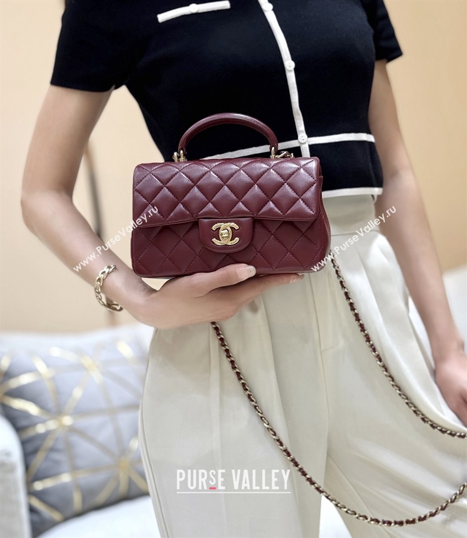 Chanel Coco Lambskin Mini Flap Bag with Top Handle Burgundy 2025 AS2431 Top Quality (SHUNY-25092314)
