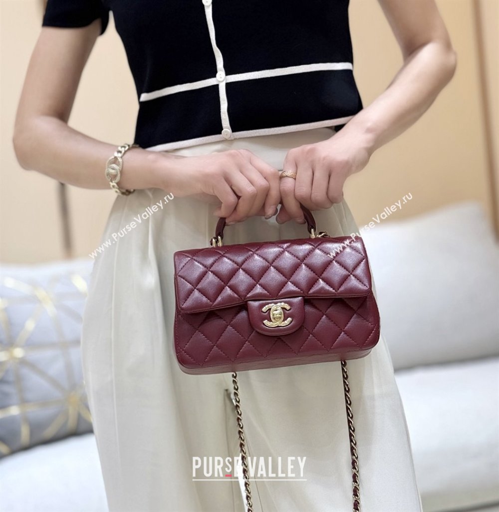 Chanel Coco Lambskin Mini Flap Bag with Top Handle Burgundy 2025 AS2431 Top Quality (SHUNY-25092314)