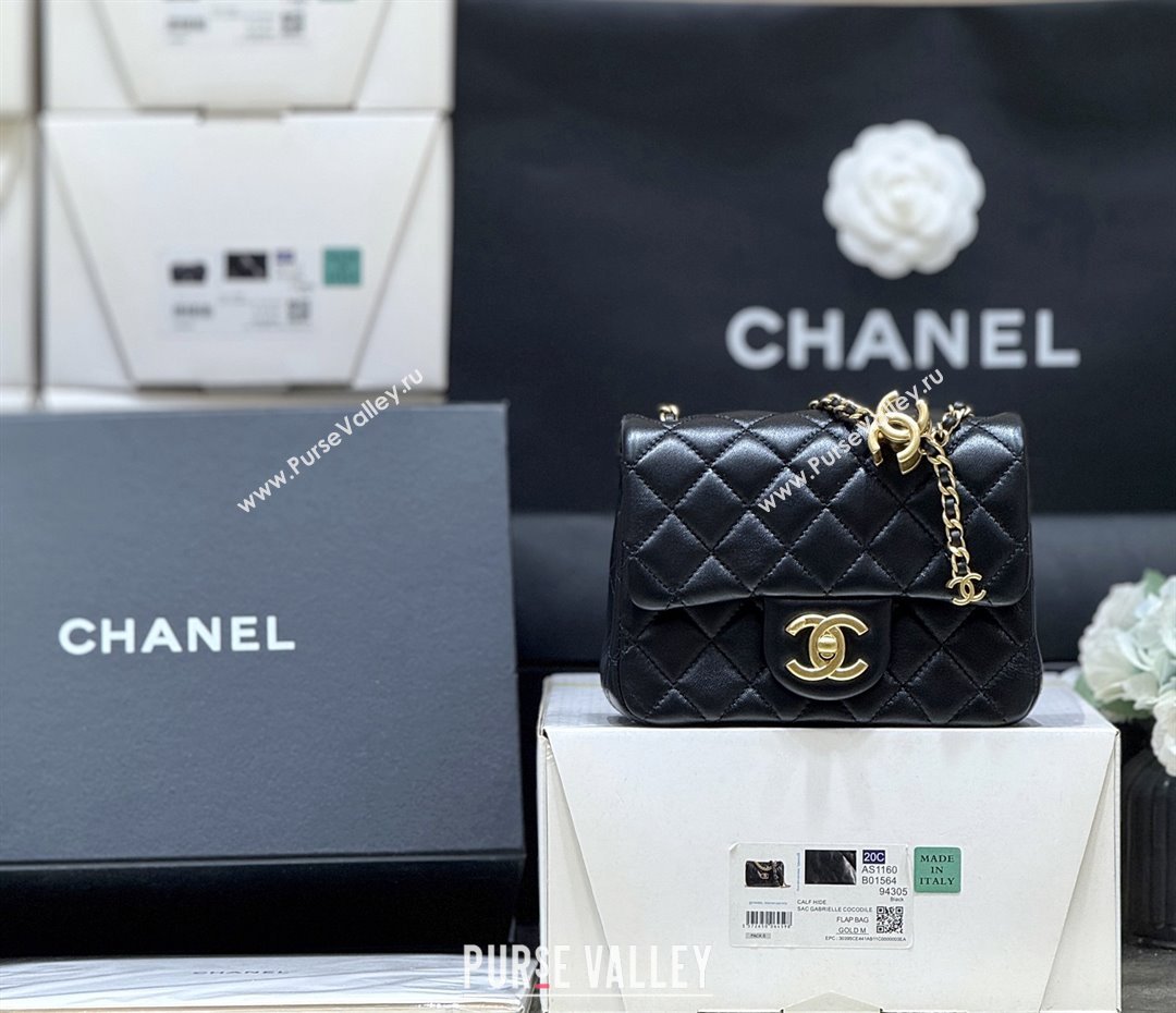 Chanel Shiny Lambskin Mini Square Flap Bag with CC Chain Black 2025 AS5758 Top Quality (SHUNY-25092308)